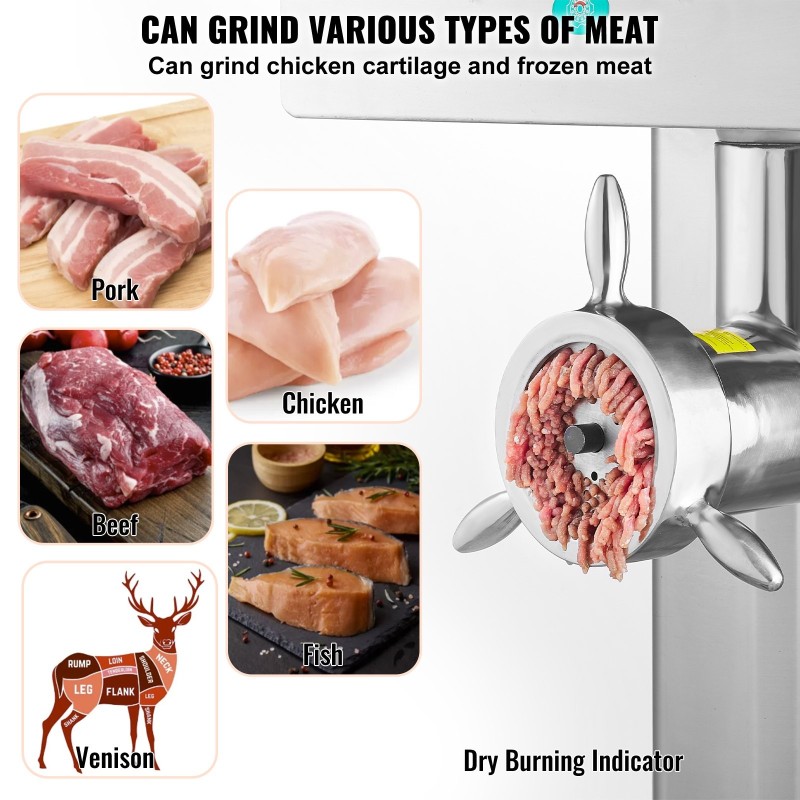 Sähköinen kaupallinen lihamylly ruostumaton teräs 4000 wattia suukoko 42