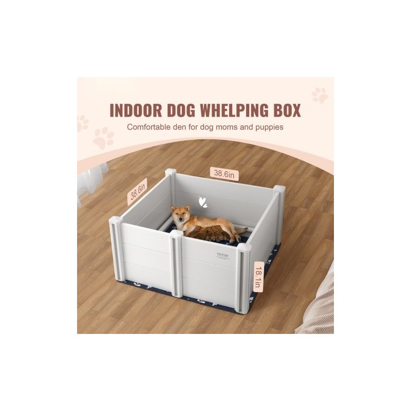 Koiran pentulaatikko PVC-muovi 98×98×46 cm irrotettavat paneelit kaiteet pissatyynyt mukana