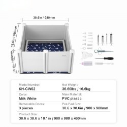 Koiran pentulaatikko PVC-muovi 98×98×46 cm irrotettavat paneelit kaiteet pissatyynyt mukana