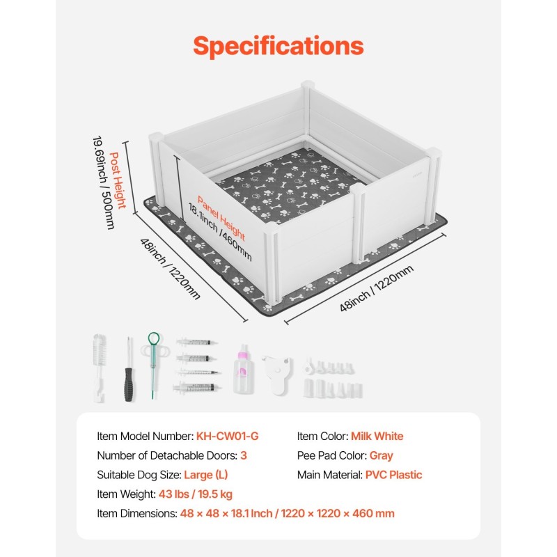 Pentulaatikko PVC-muovi 1220x1220x460 mm suurille roduille korkeussäädettävä ovi