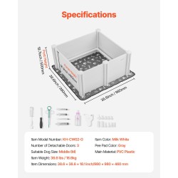 Pentulaatikko PVC 980x980x460mm keskikokoisille koirille korkeussäädettävä ovi pestävä alusta