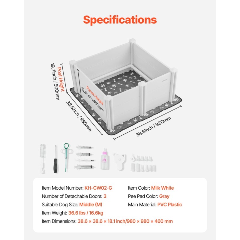 Pentulaatikko PVC 980x980x460mm keskikokoisille koirille korkeussäädettävä ovi pestävä alusta