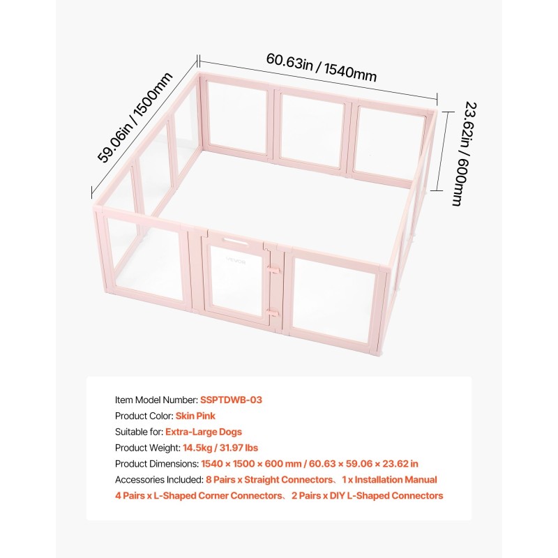 Pentuaitaus läpinäkyvillä paneeleilla 154×150×60 cm vesitiivis lukittavalla ovella suurille koirille