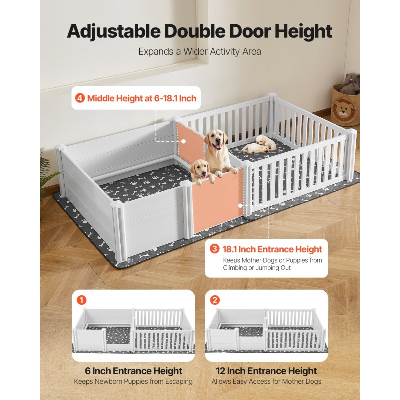 Pentulaatikko PVC-muovista 2370x1230x460 mm 2-huoneinen sisäkäyttöön korkeussäädettävillä ovilla pestävällä pissatyynyllä