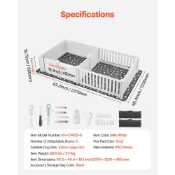 Pentulaatikko PVC-muovista 2370x1230x460 mm 2-huoneinen sisäkäyttöön korkeussäädettävillä ovilla pestävällä pissatyynyllä