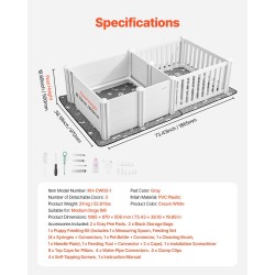 Pentulaatikko PVC-muovi 1865×970×500 mm vesitiiviillä alustalla keskikokoisille koirille
