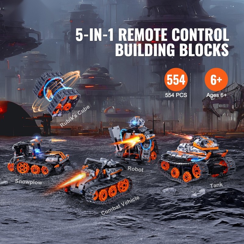Rakennussarja ABS-muovia 554 osaa viisi mallia kaukosäädöllinen ja sovellusohjattu ladattava akku 6-vuotiaille