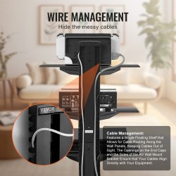 Seinäkiinnitteinen 3-tasoinen karkaistu lasihylly audiovisuaalisille laitteille musta metallirunko