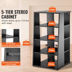 Lattiatasoinen 5-tasoinen AV mediateline PB-levyinen säädettävillä hyllyillä musta tammi