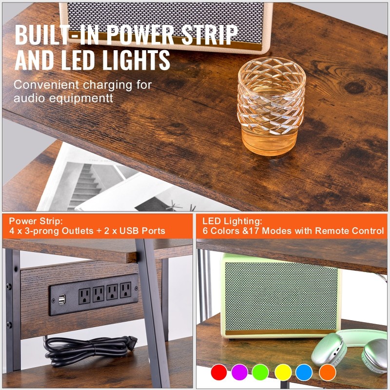 Lattiatasoinen 4-tasoinen kulmateline PB-levyinen rautarunko säädettävät hyllyt integroidut pistorasiat LED-valaistus