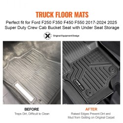 Auton TPE-lattiamatot 3-osainen etu- ja toiselle istuinriville Ford F250-F550 2017–2025 vasenkätisiin