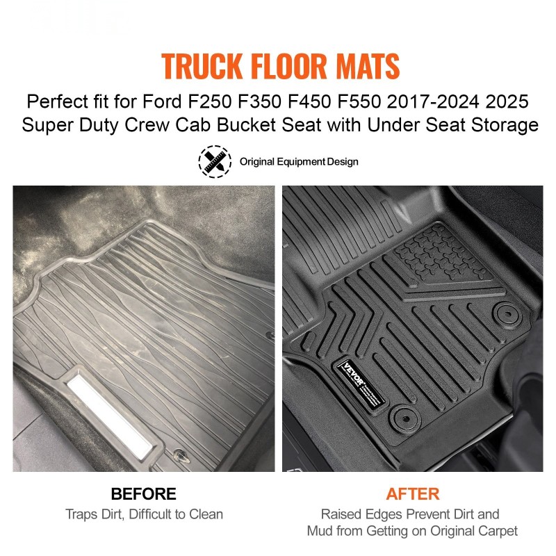 Auton TPE-lattiamatot 3-osainen etu- ja toiselle istuinriville Ford F250-F550 2017–2025 vasenkätisiin