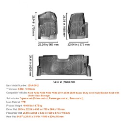 Auton TPE-lattiamatot 3-osainen etu- ja toiselle istuinriville Ford F250-F550 2017–2025 vasenkätisiin