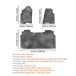 Lattiamatot TPE-materiaalia 3-osainen sarja etu- ja toisen rivin Dodge Ram 1500 2019–2024
