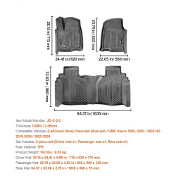 TPE lattiamatot 3-osaiset Chevrolet Silverado ja GMC Sierra 2019–2024 vasemmalta ohjattava musta