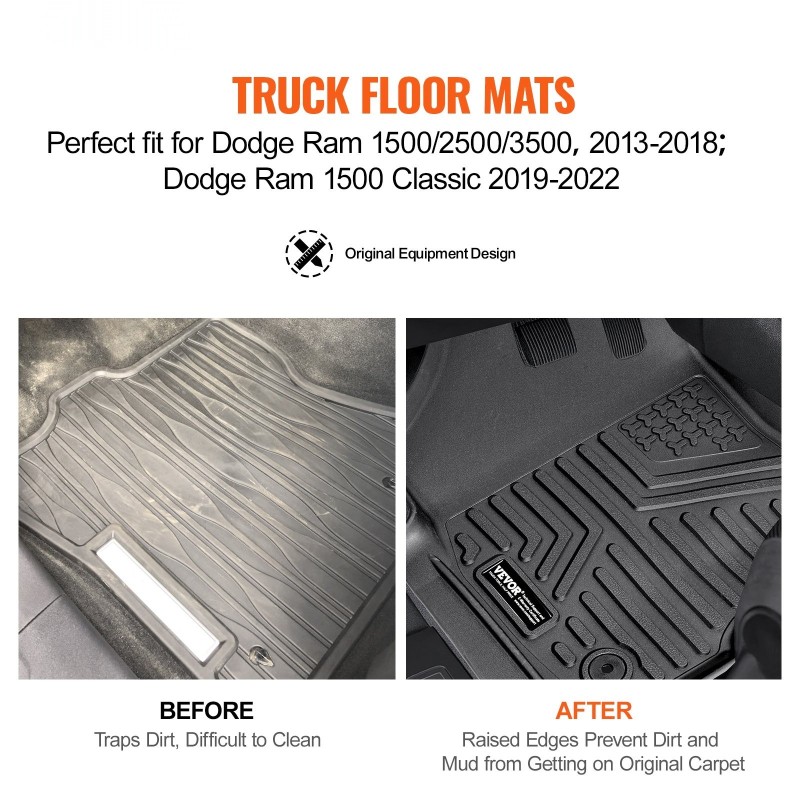 Auton lattiamatot TPE-muovi 3-osainen Dodge Ram Crew Cab vasemmanpuoleiseen ohjaukseen musta