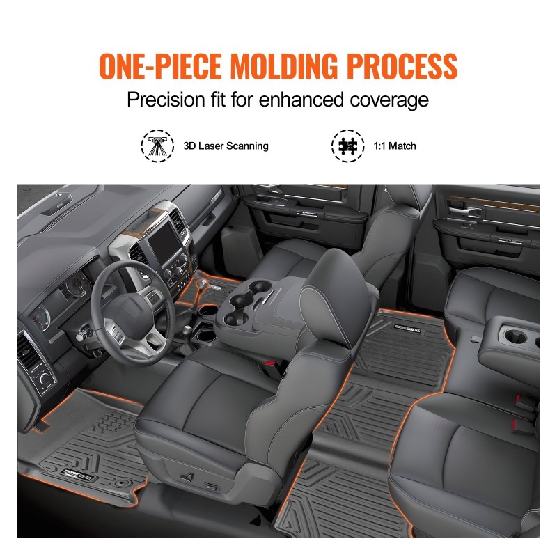 Auton lattiamatot TPE-muovi 3-osainen Dodge Ram Crew Cab vasemmanpuoleiseen ohjaukseen musta