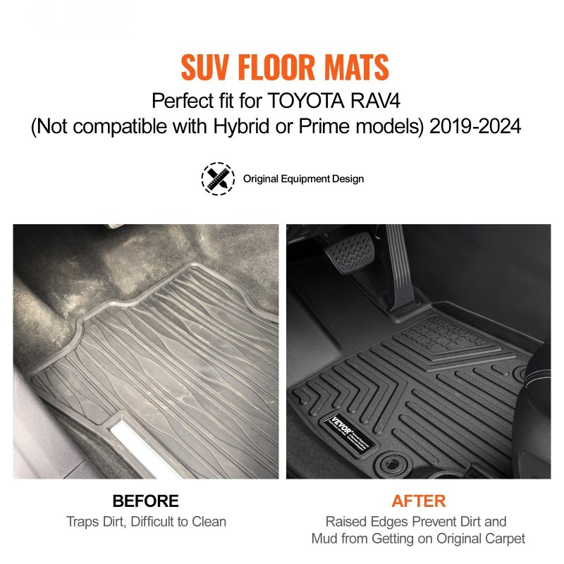 Lattiamatot TPE-muovia Toyota RAV4 2019–2024 3-osaiset etu ja toiselle istuinriville