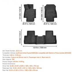 Lattiamatot TPE-muovia Toyota RAV4 2019–2024 3-osaiset etu ja toiselle istuinriville