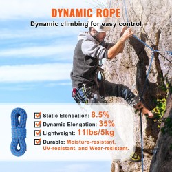 Dynaaminen kiipeilyköysi 10,2 mm 70 m 25 kN ANSI-sertifioitu teräksisillä pikalukoilla