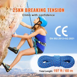 Dynaaminen kiipeilyköysi 10,2 mm 60 m 25 kN ANSI-sertifioitu sininen