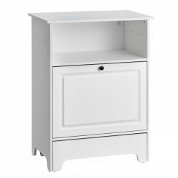 Koiran ruokinta-asema nostetuilla kulhoilla melamiinipintainen valkoinen kaksi ruostumatonta kulhoa säilytystilalla