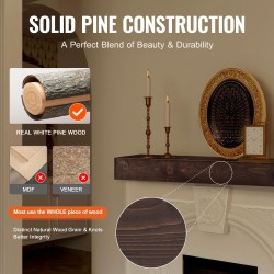 Kelluva takkahylly valkoisesta mäntypuusta 72 x 8 x 5 tuumaa