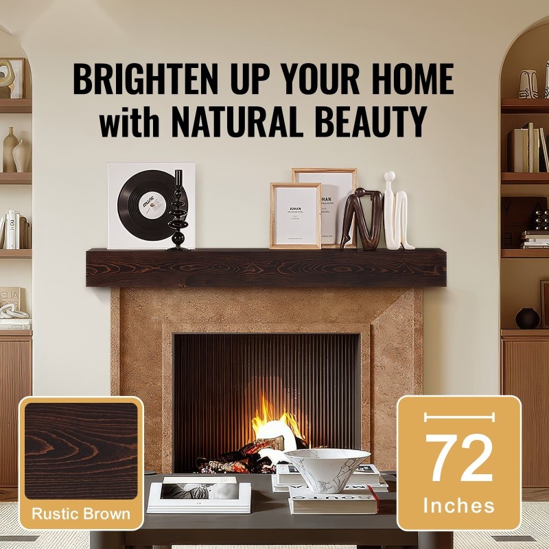 Leijuva takkahylly valkomäntypuuta 183 x 20 x 13 cm rustiikin ruskea