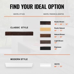 Leijuva takkahylly valkomäntypuuta 183 x 20 x 13 cm rustiikin ruskea