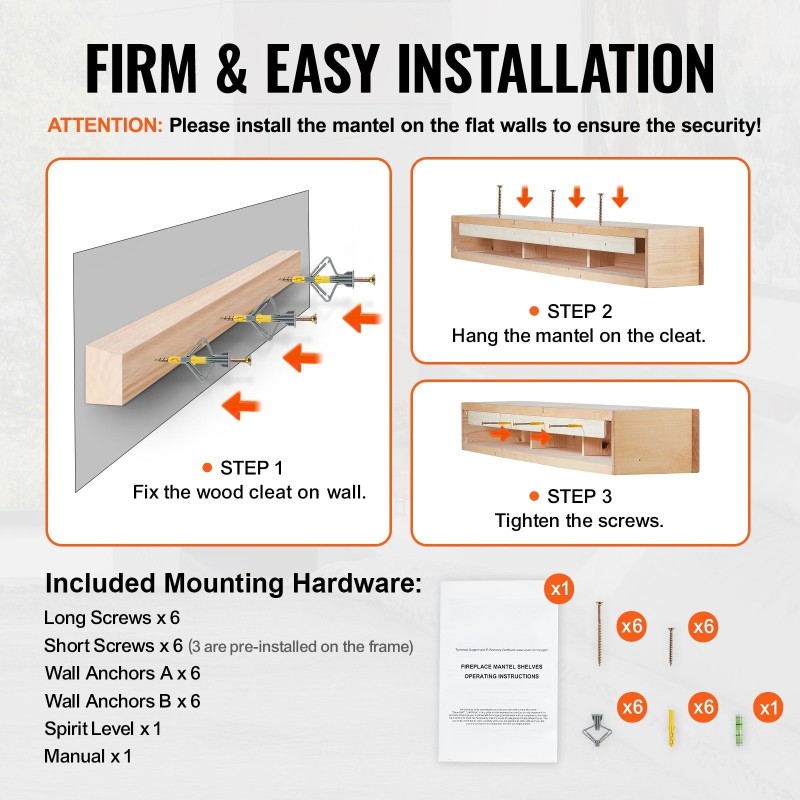 Seinälle asennettava kelluva takkahylly valkomäntyinen 72x8x5 tuumaa kantavuus 22,7 kg