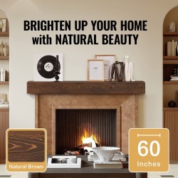 Seinälle asennettava valkomäntyinen kelluva takkahylly 60 tuumaa 8 tuumaa 6 tuumaa