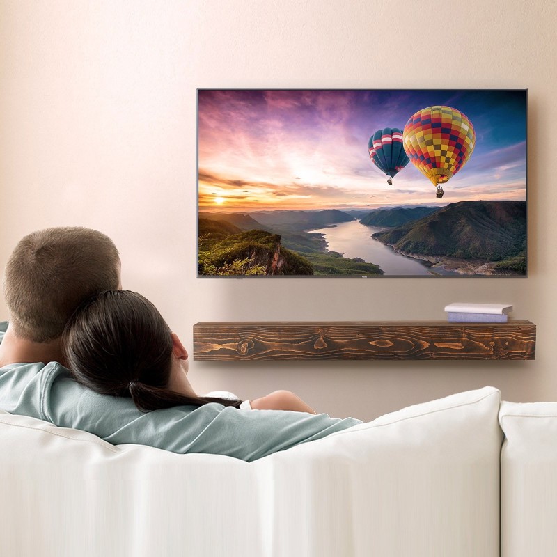 Seinäkiinnitteinen kelluva takkahylly valkomännystä 84 tuumaa 8 tuumaa 6 tuumaa ruskea