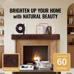 Seinäasennettava leijuva takkahylly valkoista mäntypuuta rustiikin ruskea 22,7 kg kantavuus