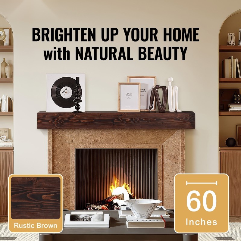 Seinäasennettava leijuva takkahylly valkoista mäntypuuta rustiikin ruskea 22,7 kg kantavuus