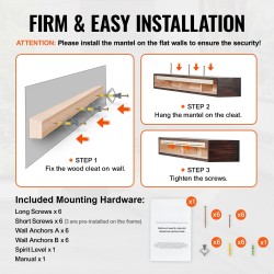Seinäasennettava leijuva takkahylly valkoista mäntypuuta rustiikin ruskea 22,7 kg kantavuus