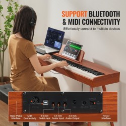 Sähköpiano 88 täysin painotettua kosketinta kaksoisnäppäimistöllä stereokaiuttimilla Bluetoothilla USB- ja MIDI-tuella