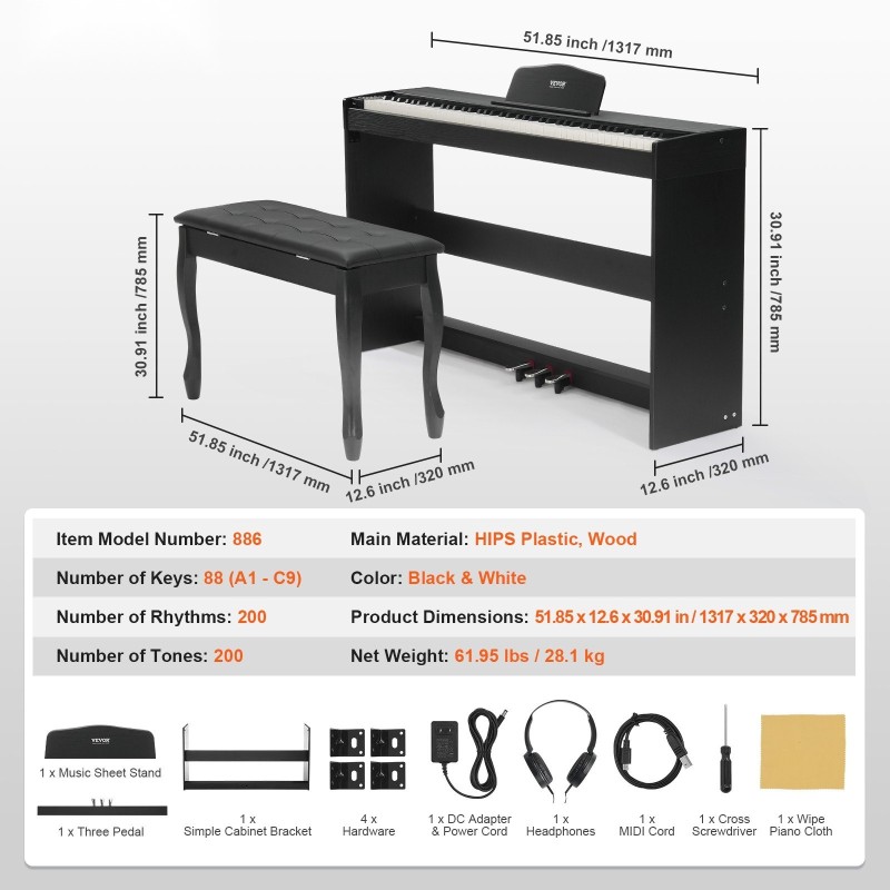 Digitaalipiano 88 täysin painotettua kosketinta kaksinkertainen koskettimisto stereokaiuttimet langaton yhteys USB MIDI
