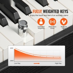 Digitaalipiano 88 täysin painotettua kosketinta kaksinkertainen näppäimistötila 200 ääntä Bluetooth USB MIDI