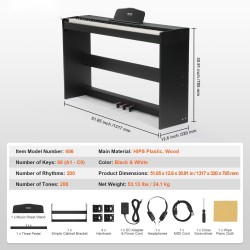 Digitaalipiano 88 täysin painotettua kosketinta kaksinkertainen näppäimistötila 200 ääntä Bluetooth USB MIDI
