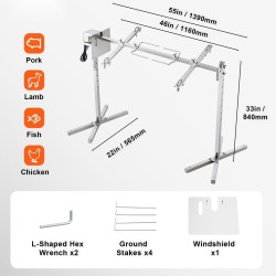 Sähköinen grillivarras ruostumattomasta teräksestä ulkokäyttöön 1108 mm 41 kg kokonaisille eläimille
