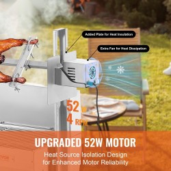 Sähköinen vartasgrilli ruostumatonta terästä 52 wattia 4 kierrosta minuutissa 89,8 kilogramman kantavuus