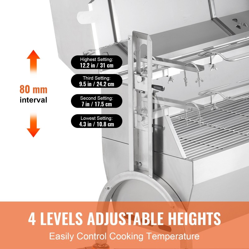 Sähköinen rosvopaistogrilli ruostumatonta terästä 52 wattin moottorilla ulkokäyttöön