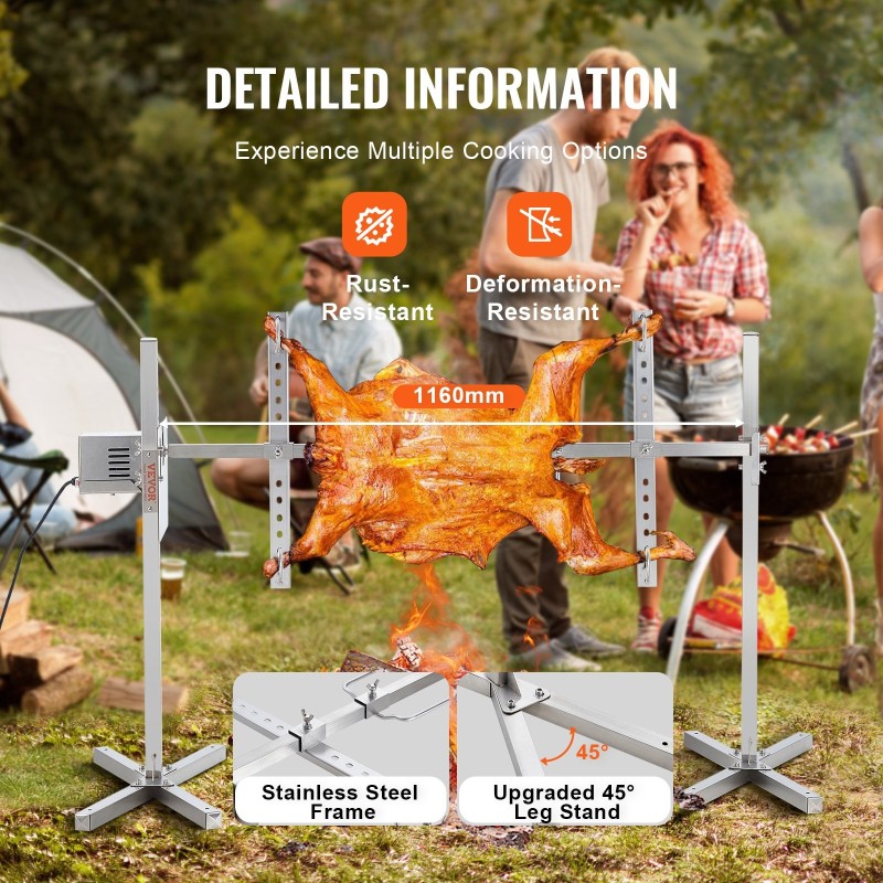 Sähköinen varrasgrilli ruostumatonta terästä 116,8 cm 60 kg ulkokäyttöön