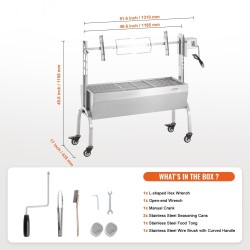 Roottisserie-grilli ulkokäyttöön ruostumaton teräs 52W kantavuus 89,8 kg