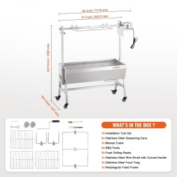 Sähköinen roottisserie-grilli ruostumaton teräs 35-tuumainen lukittavat pyörät ulkokäyttöön