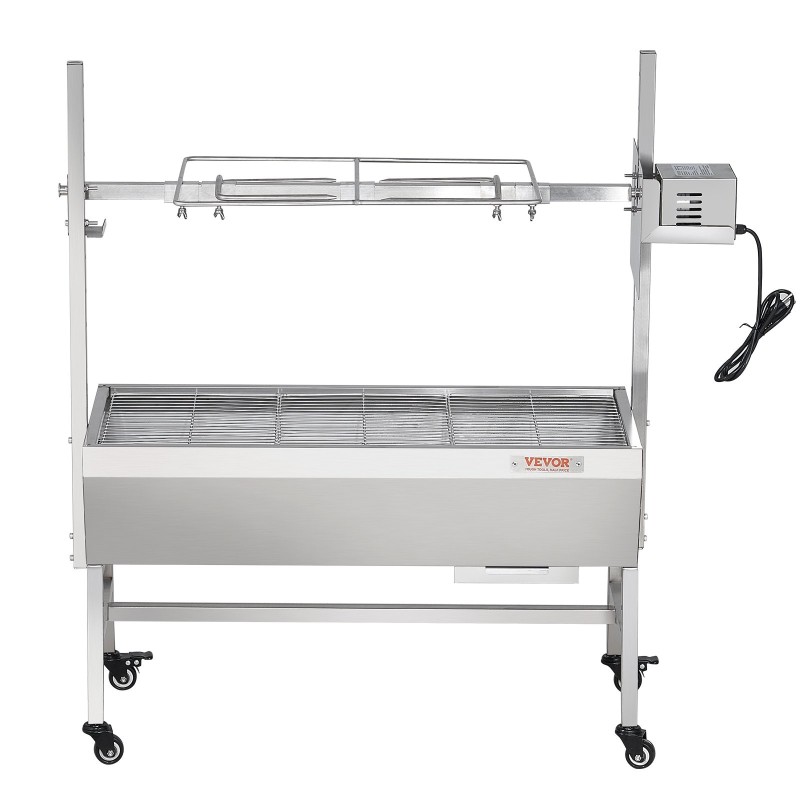 Sähköinen roottisserie-grilli ruostumaton teräs 35-tuumainen lukittavat pyörät ulkokäyttöön