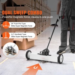 Magneettiharava 24 tuuman pyörillä 22,6 kilogramman vetovoima säädettävällä varrella teleskooppinen poimintatyökalu