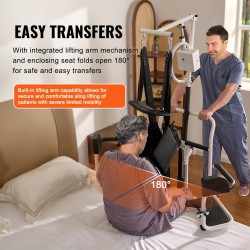 Sähköinen siirto- ja nostotuoli teräsrunko säädettävällä korkeudella valjaallinen 180 asteen jaettava istuin