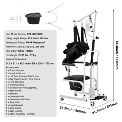 Sähköinen siirto- ja nostotuoli teräsrunko säädettävällä korkeudella valjaallinen 180 asteen jaettava istuin