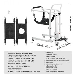 Sähkökäyttöinen potilasnostotuoli teräsrunko säädettävä 330 mm korkeus lukittavat pyörät kaksi istuintyynyä